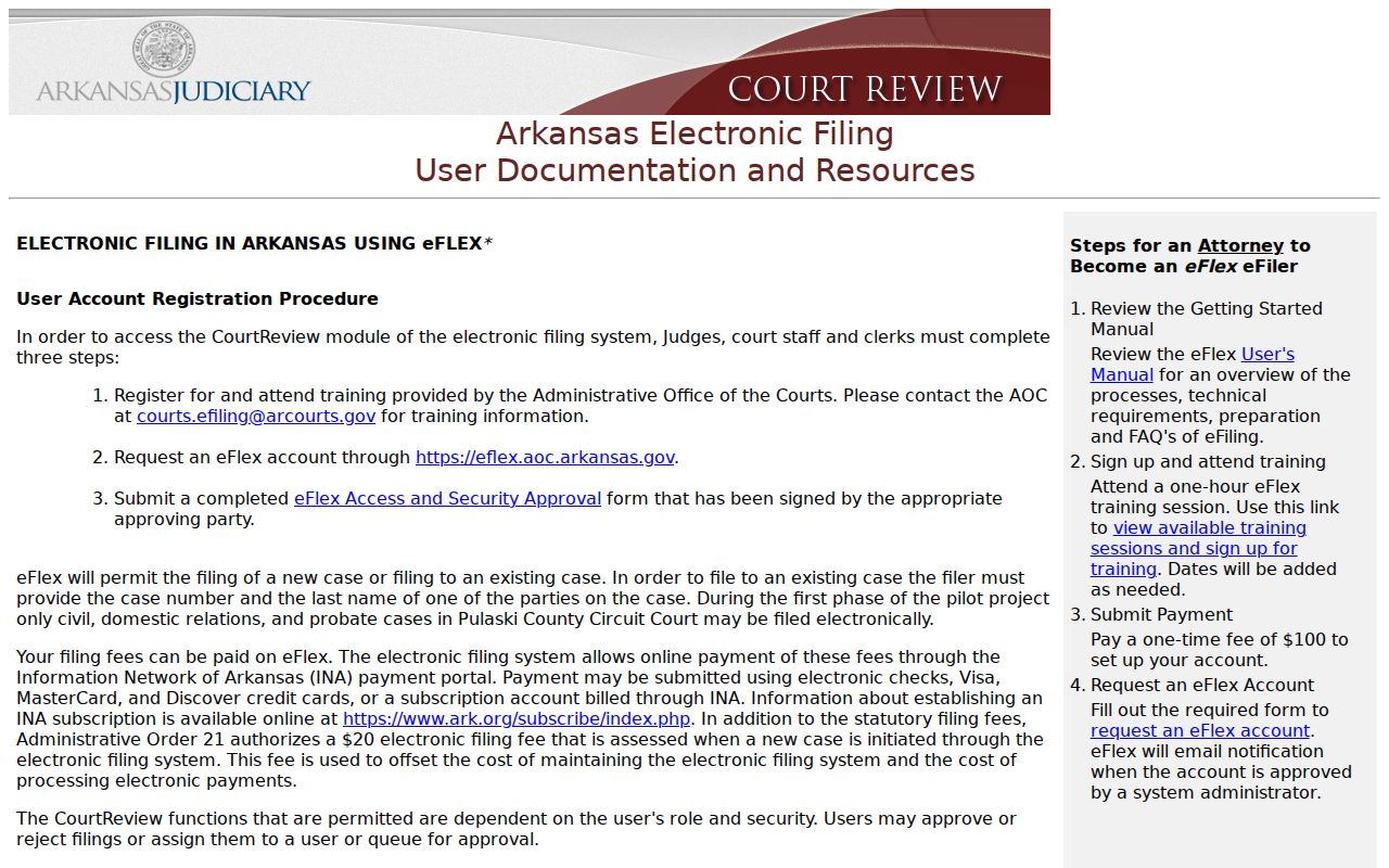 Arkansas eFlex clerk resources for electronic Ashdown court filings