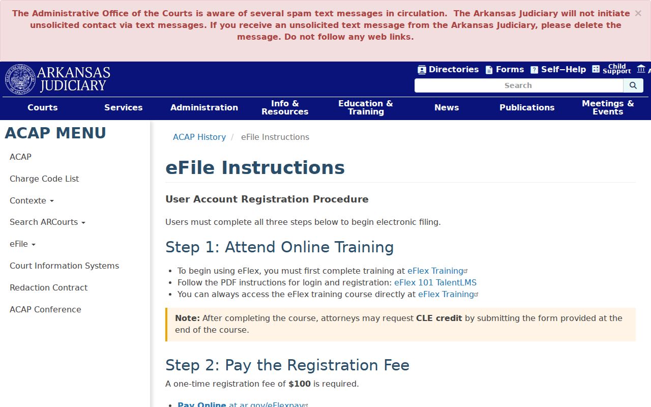 Arkansas eFlex filing instructions relevant to Ashdown court filings