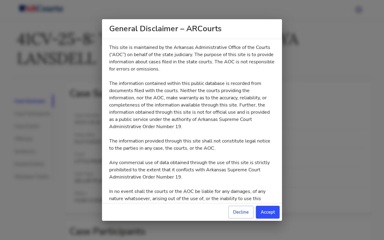 Little River County docket search sample case fields