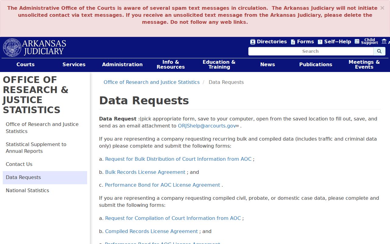 Little River County court case records AOC data request page
