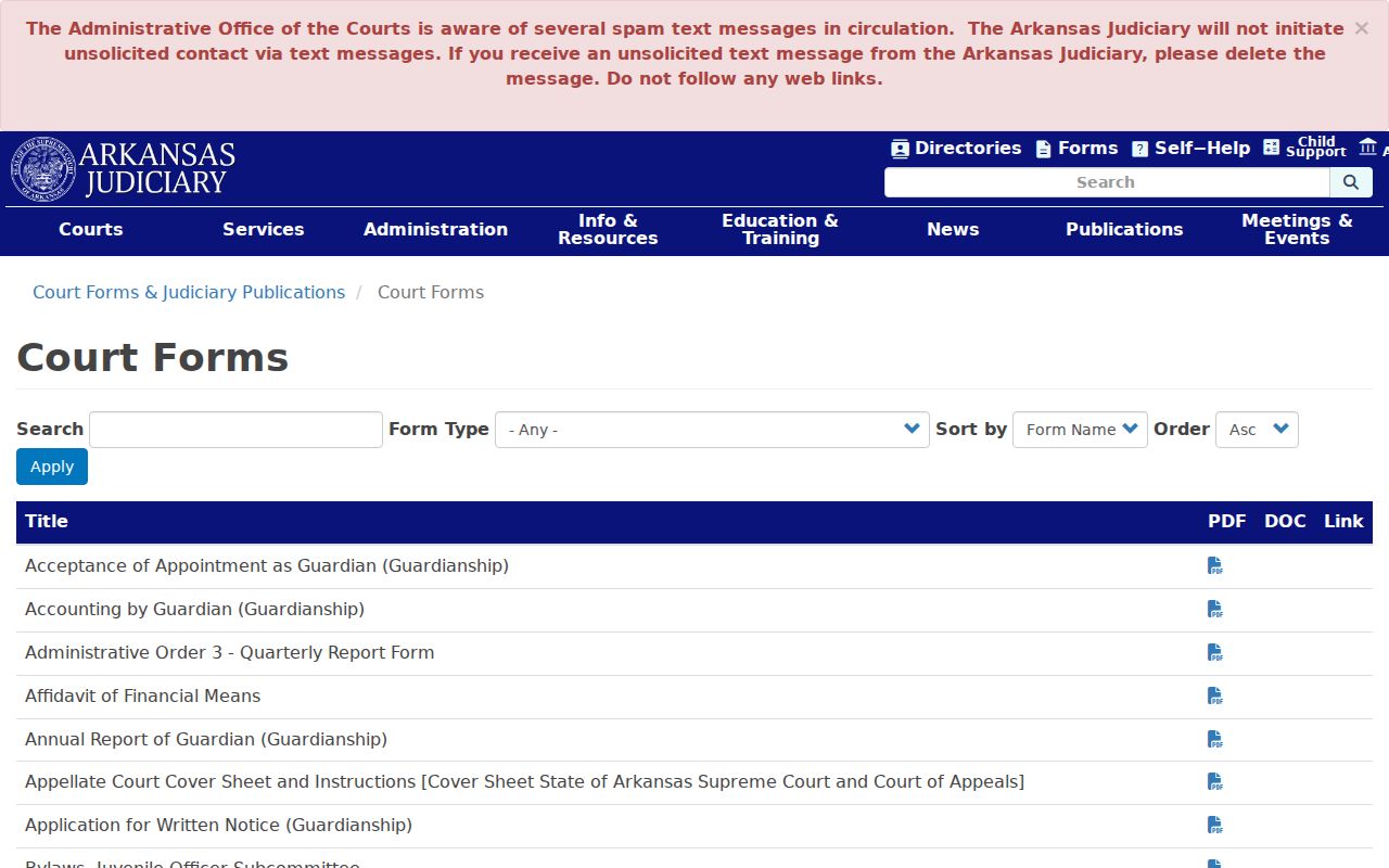 Little River County court case records Arkansas forms collection