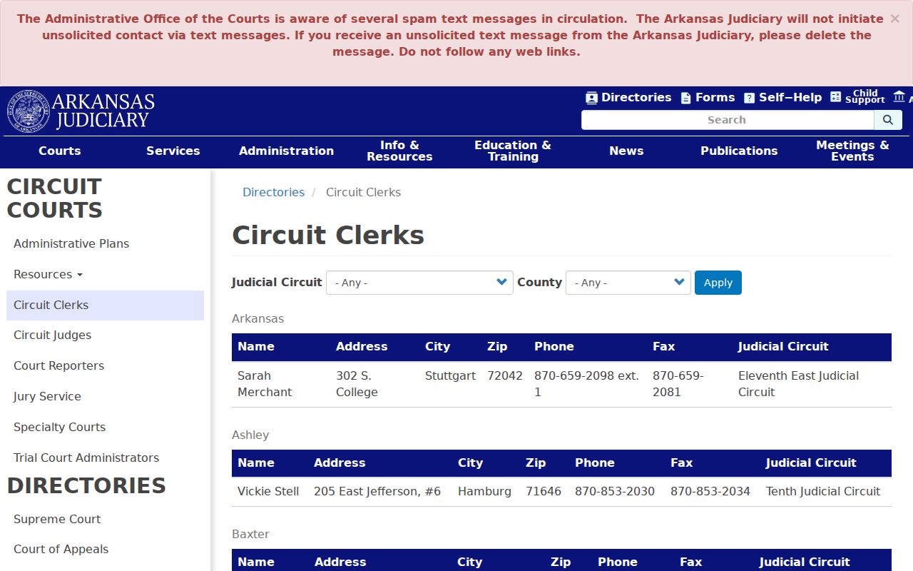 Little River County court case records circuit clerk directory