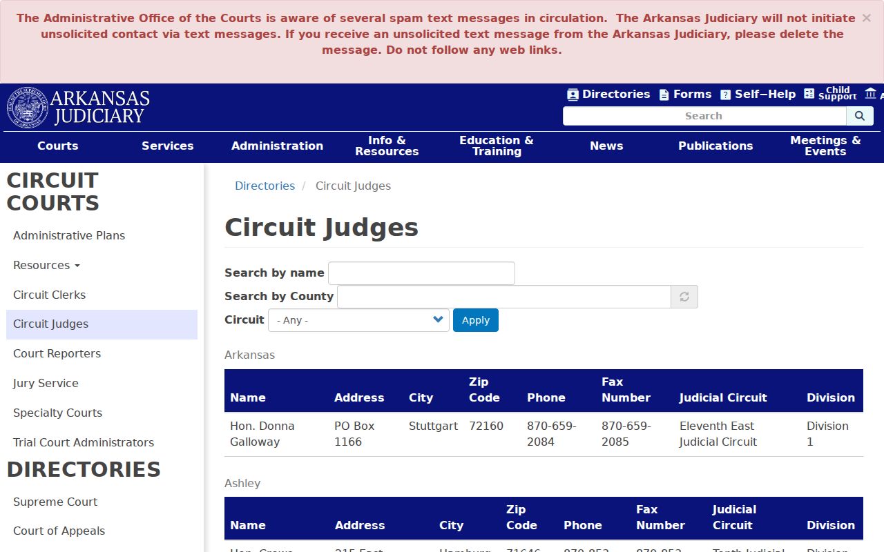 Little River County criminal court docket circuit judges directory