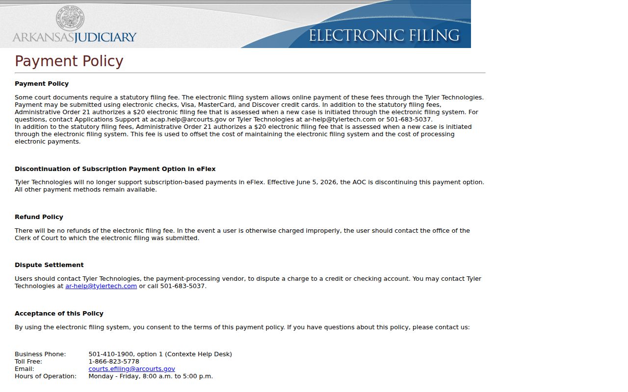 Arkansas eFlex payment policy related to Foreman court filings
